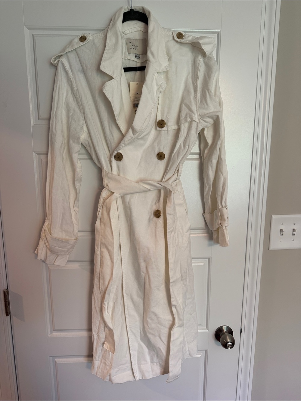 a new day Cream Double-Breasted Trench Coat with Belt